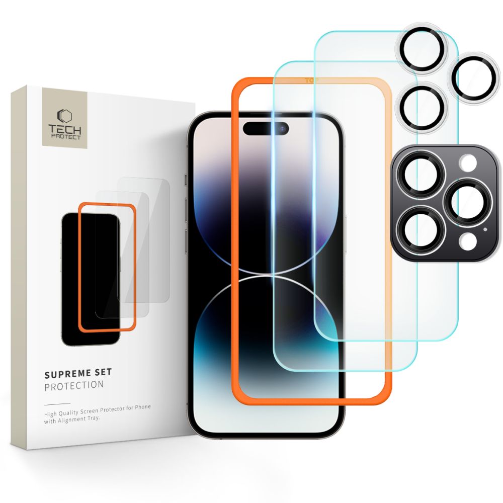 Tech-Protect Supreme Film de protection pour écran arrière et appareil photo pour Apple iPhone 16 Pro, protégé par du verre, entièrement collé
