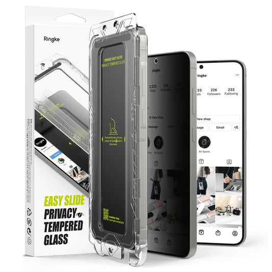 Schutzfolie Privacy Ringke Easy Slide für Samsung Galaxy S25 S931 / S24 S921, gehärtetes Glas, Vollkleber, Set mit 2 Stück
