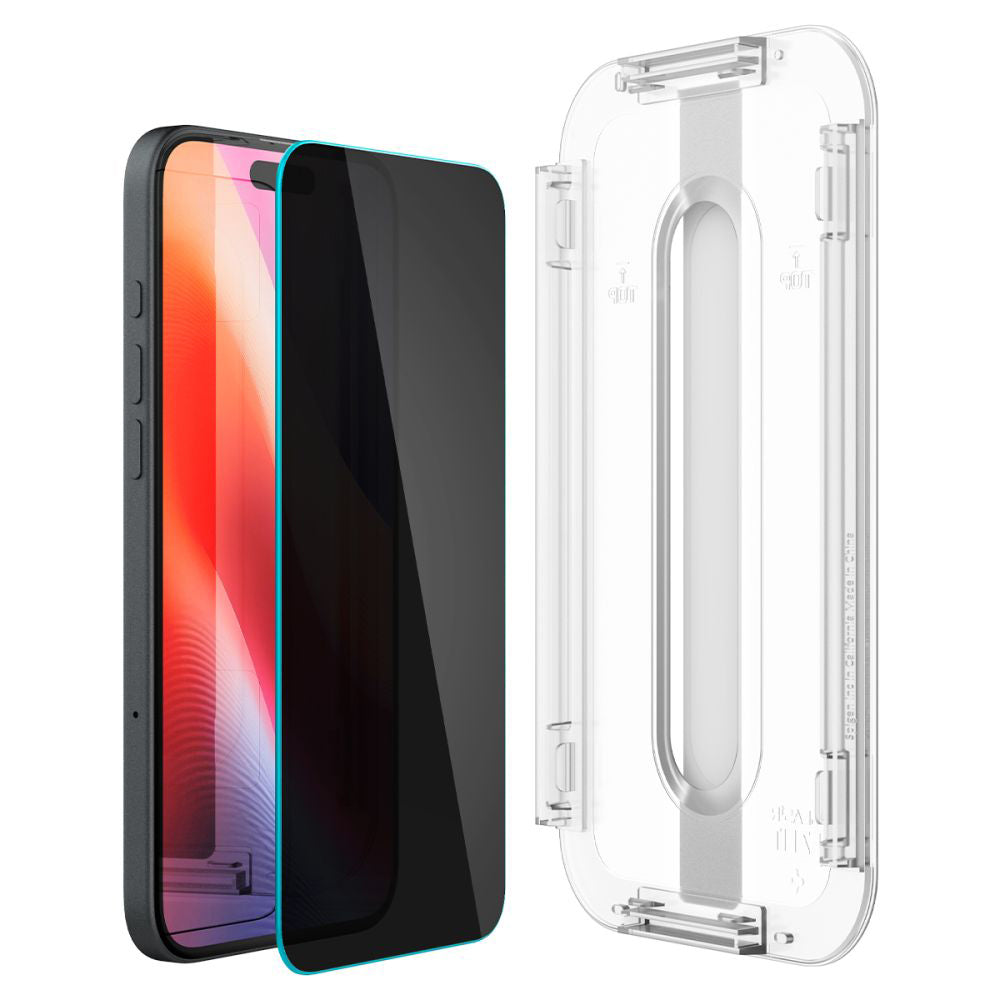 Film de protection écran Privacy Spigen GlastR EZ FIT pour Apple iPhone 16 / 15, Verre Trempé, Full Glue, Lot de 2 pièces