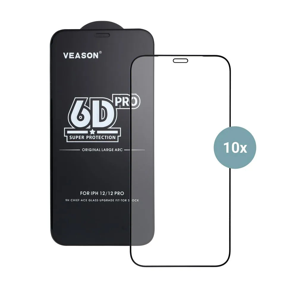 Pellicola protettiva per schermo Veason PRO per Apple iPhone 17 Pro, Vetro temperato, Full Glue, Set 10 pezzi, 6D, Nero
