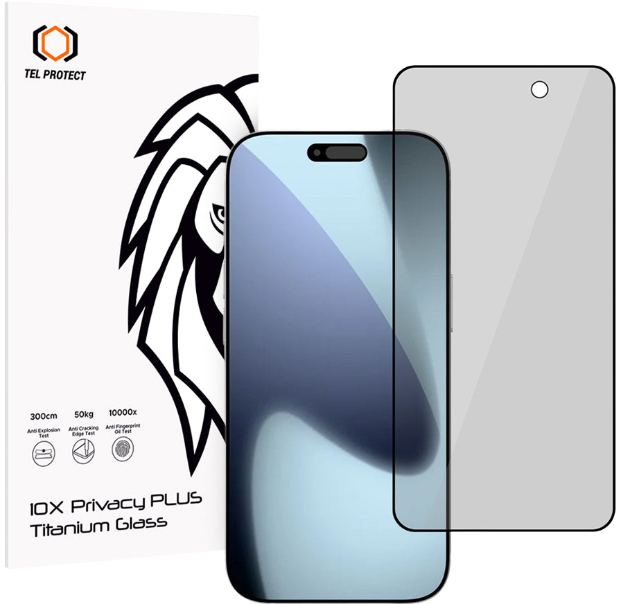 Pellicola protettiva Privacy Tel Protect 10X Plus Titanium per Apple iPhone 17 Pro, Vetro temperato, Full Glue