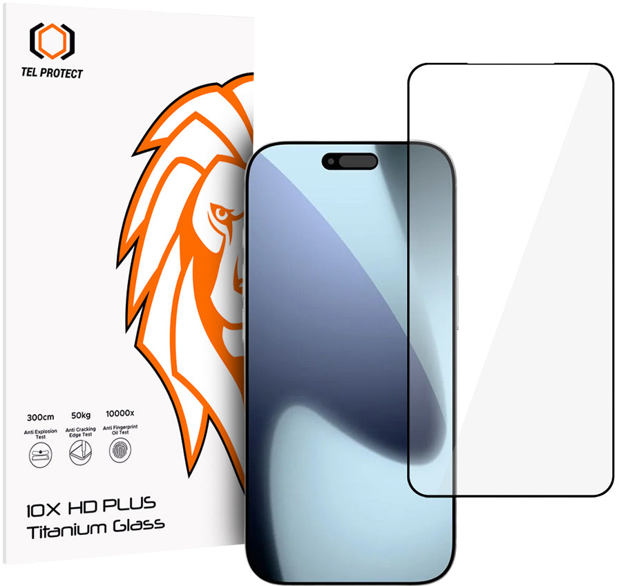 Protection d’écran Tel Protect 10X HD Plus Titanium pour Apple iPhone 18 Pro Max / 17 Pro Max, verre trempé, adhésif intégral, noir