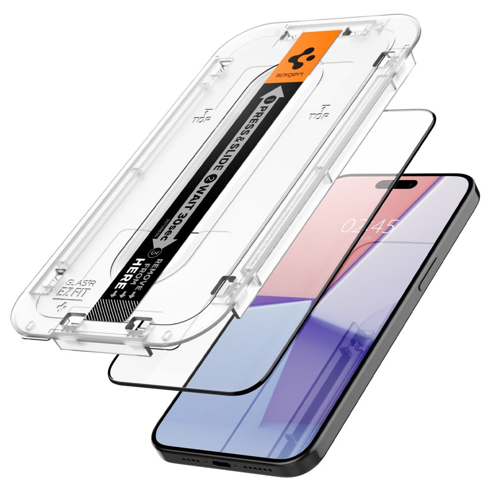 Spigen EZ FIT Pellicola protettiva per Apple iPhone 15 Pro Max, vetro schermato, colla completa, 2,5D, compatibile con la custodia, nero AGL06879 AGL06879