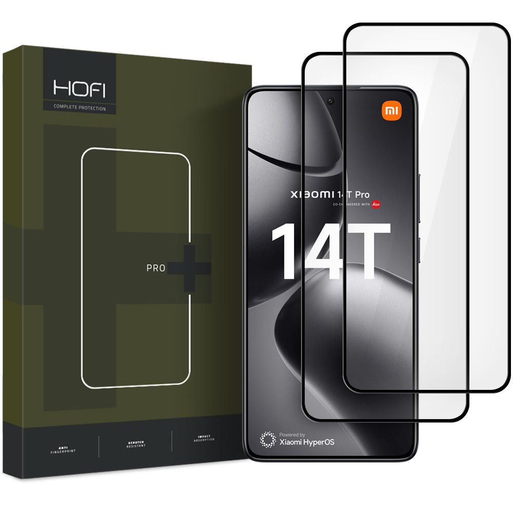 HOFI Glass PRO+ Screen Protector per Xiaomi 14T Pro / 14T, vetro schermato, colla completa, set di 2 pezzi, 2.5D, nero
