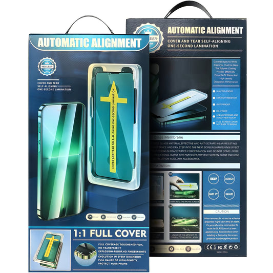 OEM Automatic Alignment Displayschutzfolie für Apple iPhone 17e / 16e / 14 / 13 Pro, gehärtetes Glas, Full Glue, 5D, Schwarz