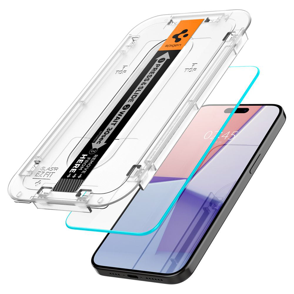 Film de protection d'écran Spigen GlastR EZ FIT pour Apple iPhone 15 Pro Max, Verre Trempé, Full Glue, Lot de 2 pièces AGL06872