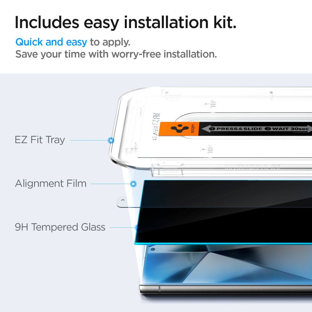 Spigen EZ FIT Privacy Screen Protector for Samsung Galaxy S24 Ultra S928, Protective Glass, Full Glue, Set 2 pieces