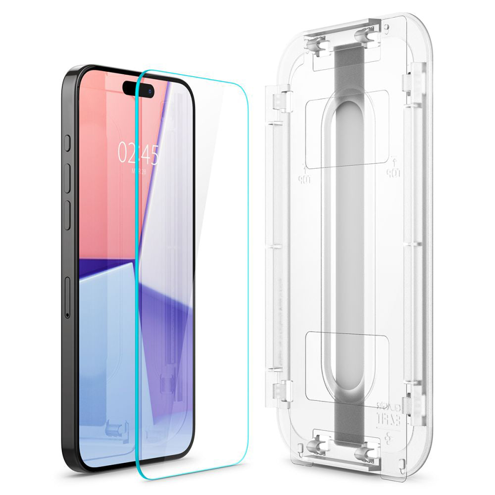 Film de protection d'écran Spigen GlastR EZ FIT pour Apple iPhone 15 Pro Max, Verre Trempé, Full Glue, Lot de 2 pièces AGL06872