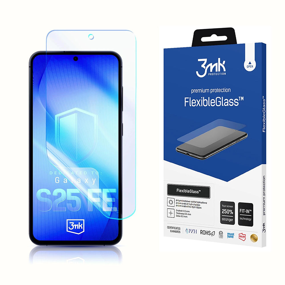 Pellicola Protettiva Schermo 3MK FlexibleGlass per Samsung Galaxy S25 FE, Vetro Flessibile, Full Glue