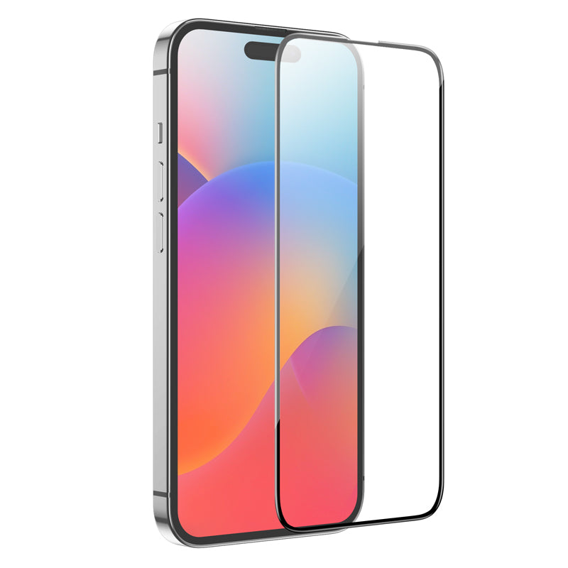 Pellicola Protettiva Schermo HOCO G16 per Apple iPhone 15 Pro Max, Vetro Temperato, Full Glue, 5D, Nera.