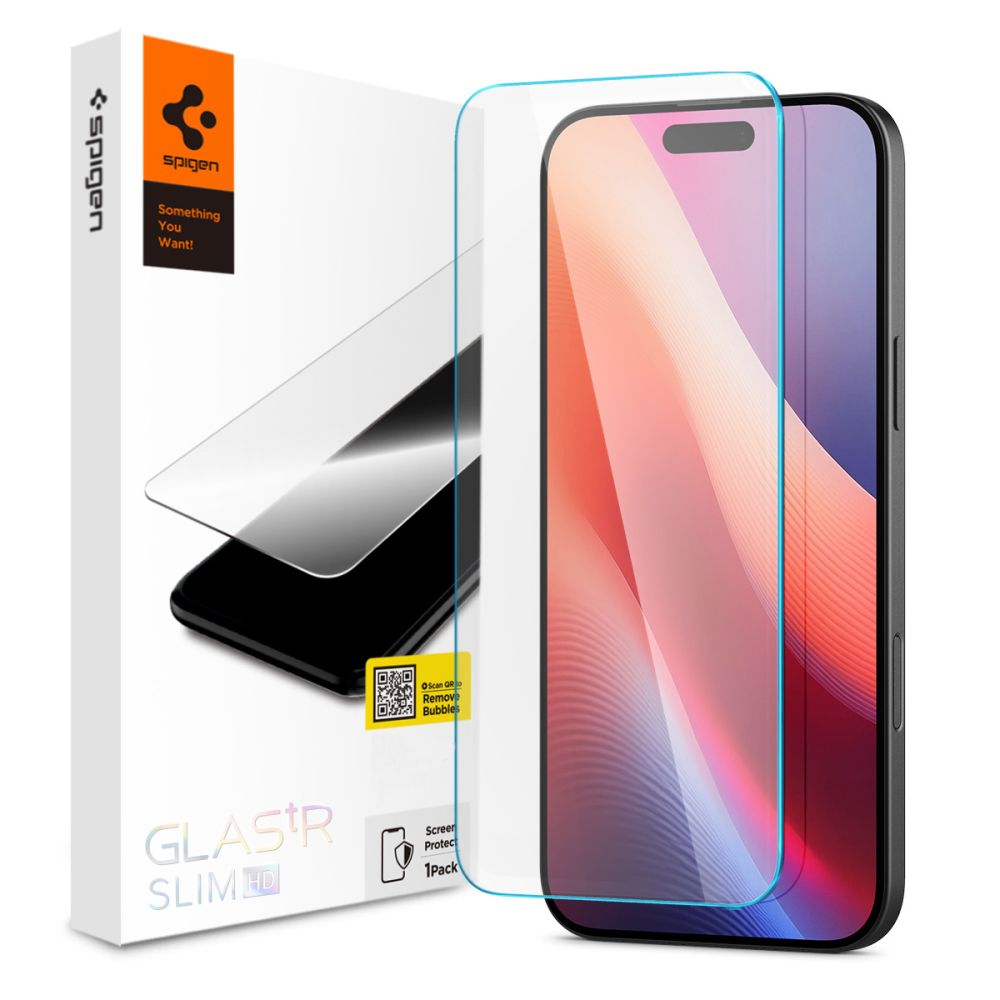 Film de protection écran Spigen GlastrR Slim HD pour Apple iPhone 16 / 15, Verre Trempé, Full Glue, 2.5D AGL06910