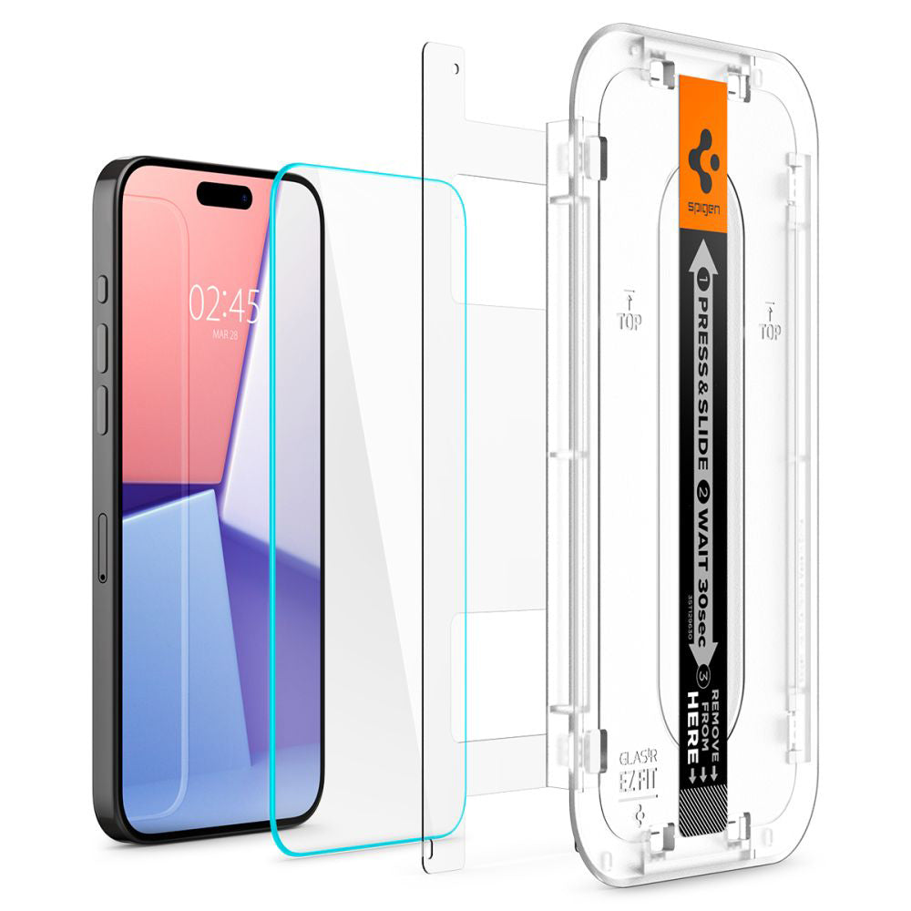 Film de protection d'écran Spigen GlastR EZ FIT pour Apple iPhone 15 Pro Max, Verre Trempé, Full Glue, Lot de 2 pièces AGL06872