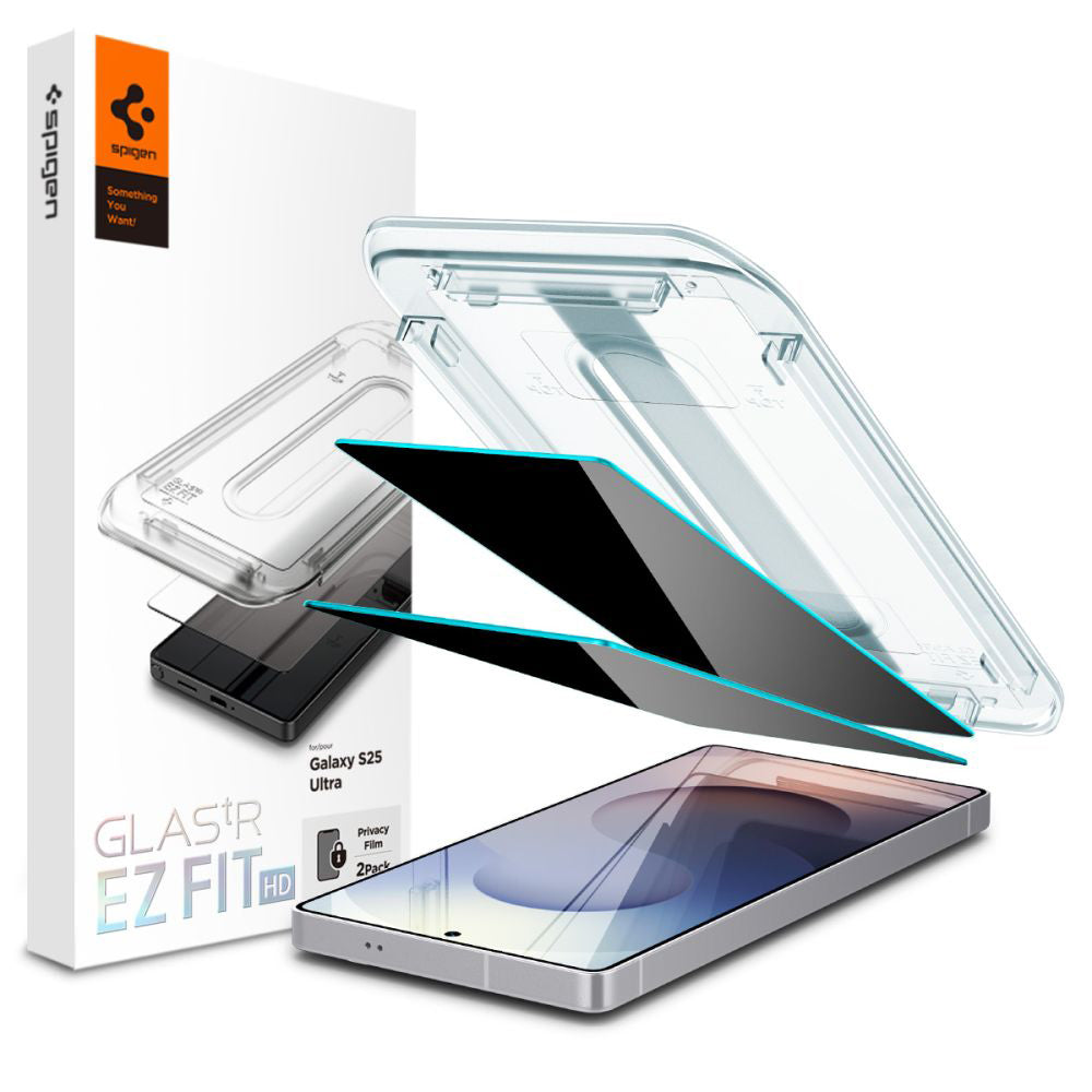 Pellicola protettiva per schermo Privacy Spigen GlastR EZ FIT HD per Samsung Galaxy S25 Ultra S938, Vetro temperato, Colla completa, Set 2 pezzi AGL09335