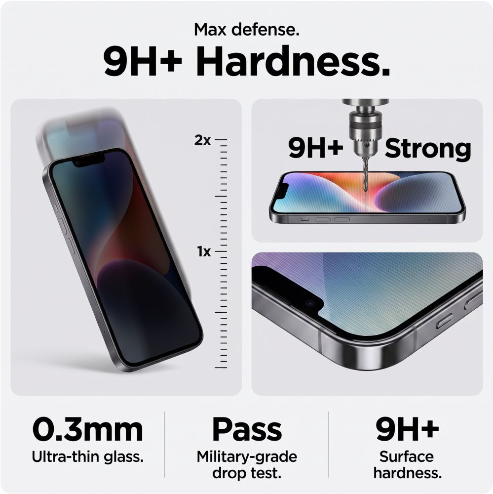 Pellicola protettiva per schermo Privacy Tech-Protect OneTouch per Apple iPhone 18 Pro Max, Vetro temperato, Full Glue, Set 2 pezzi