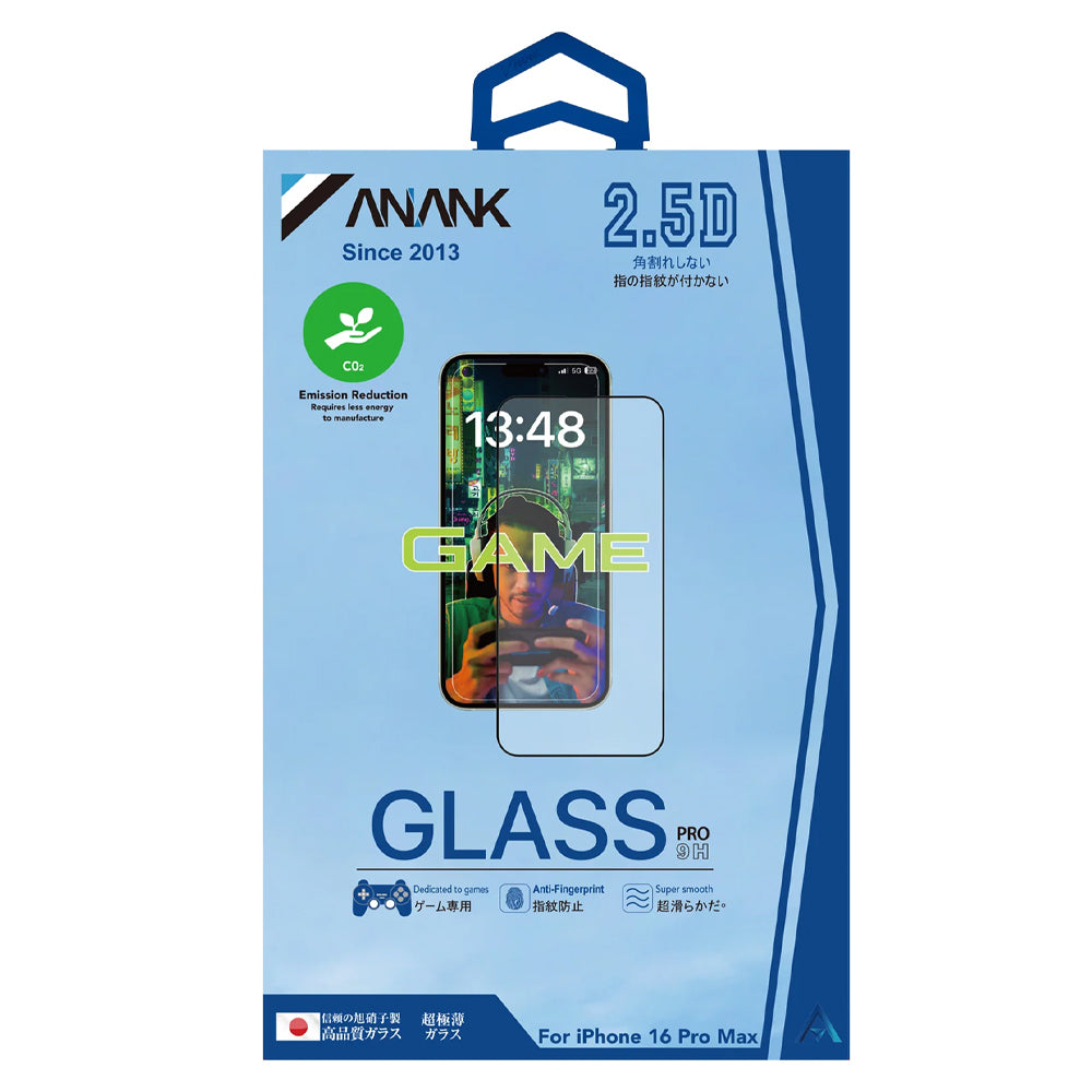 Pellicola protettiva per schermo Anank Anti-Impronte per Apple iPhone 14 Pro, Vetro temperato, Colla completa, 2.5D, Nero
