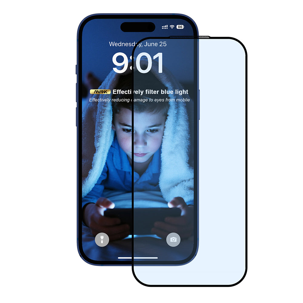 Film de protection Écran Anti Blue Light Anank 5X Renforcé pour Apple iPhone 17 Pro Max, Verre Trempé, Full Glue, 2.5D, Noir