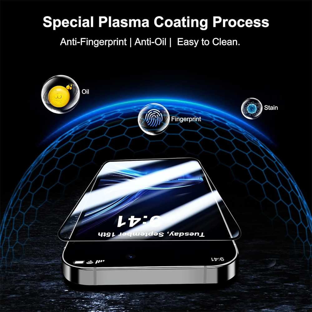 Pellicola protettiva per schermo Blueo Anti-Broken per Apple iPhone 16 Plus / 15 Plus / 14 Pro Max, Vetro temperato, Full Glue, Nero