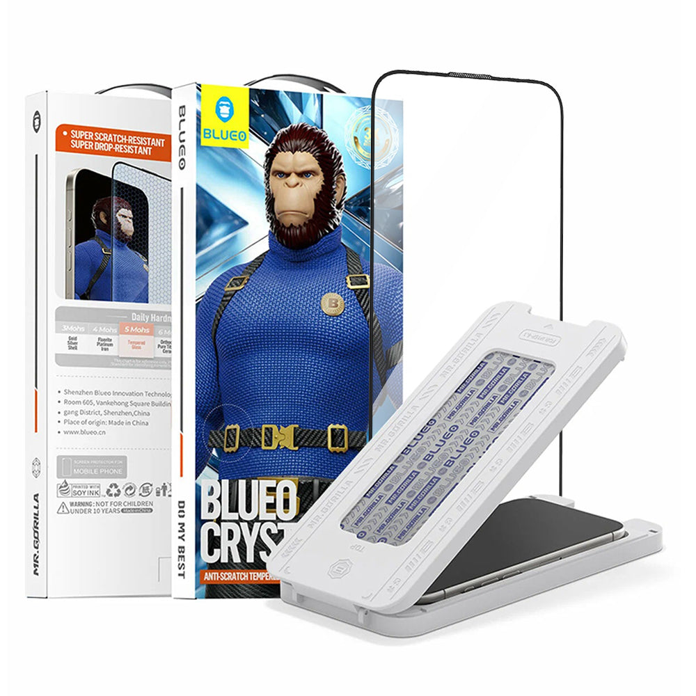 Pellicola protettiva per schermo Blueo Crystal Anti-Graffio Applicatore per Apple iPhone 15 Pro Max, Vetro Temperato, Colla Totale, Nera