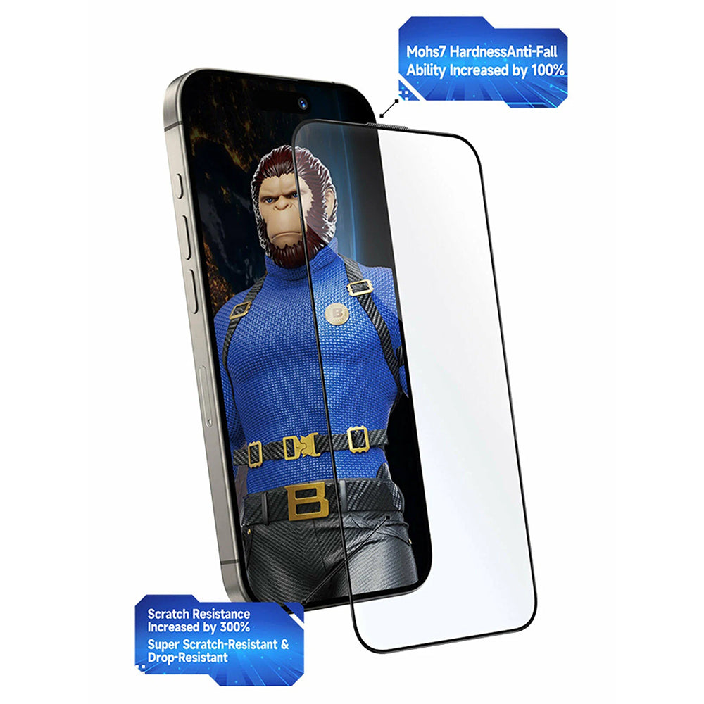 Pellicola protettiva per schermo Blueo Crystal Anti-Graffio Applicatore per Apple iPhone 15 Pro Max, Vetro Temperato, Colla Totale, Nera