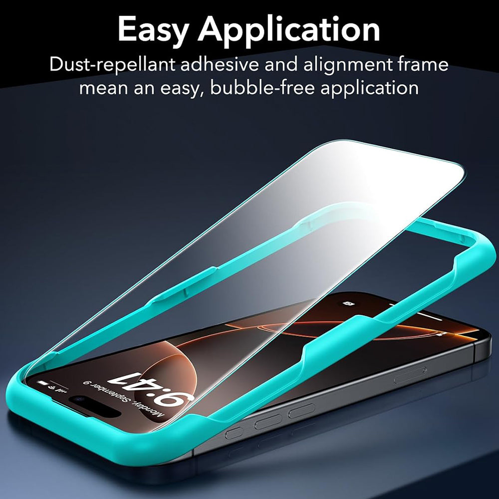 Schutzfolie ESR Bildschirm für Apple iPhone 17 / 16 Pro, Gehärtetes Glas, Vollverklebung, Set 3 Stück, Schwarz