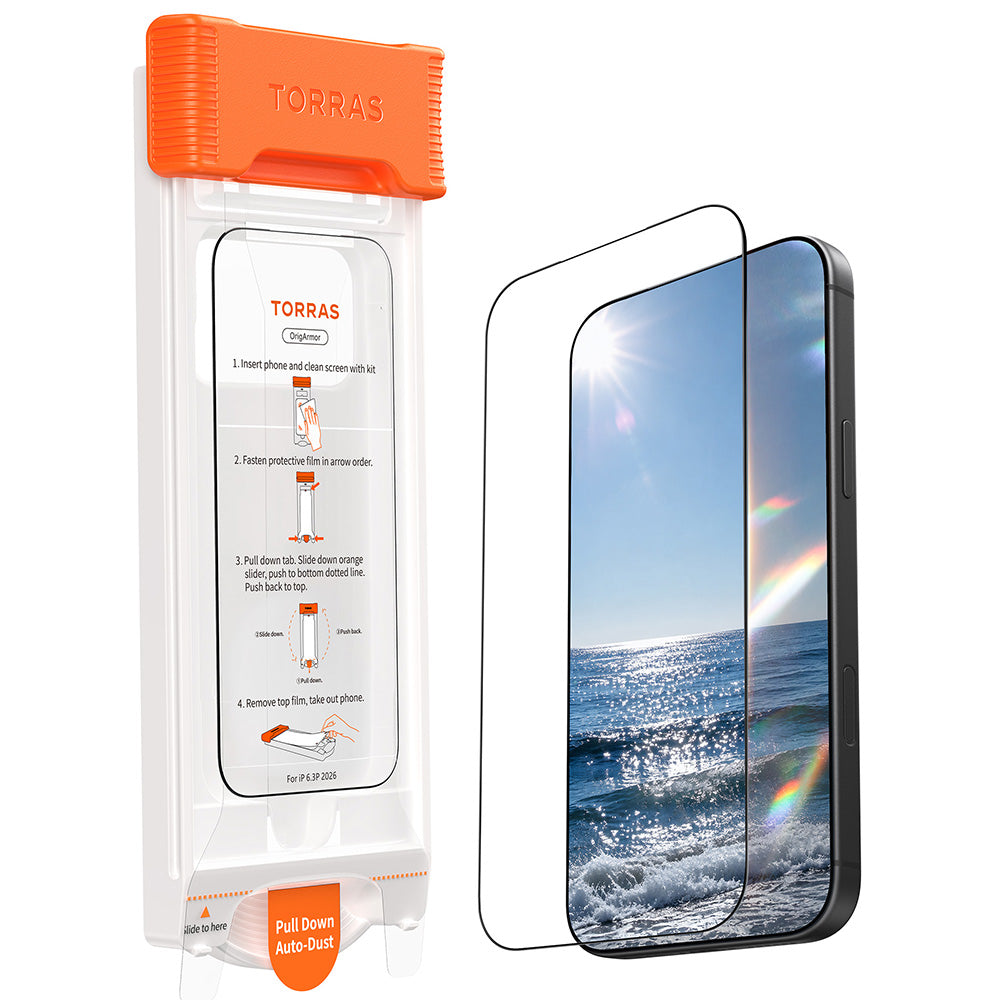 Film de protection d'écran Torras OrigArmor pour Apple iPhone 18 Pro / 17 Pro, Verre trempé, Collage intégral