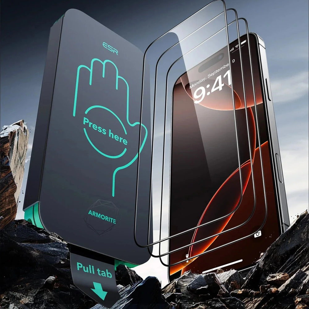 Pellicola protettiva schermo ESR Armorite UltraFit per Apple iPhone 17 Pro, Vetro Temperato, Full Glue, Set 3 pezzi, Nera