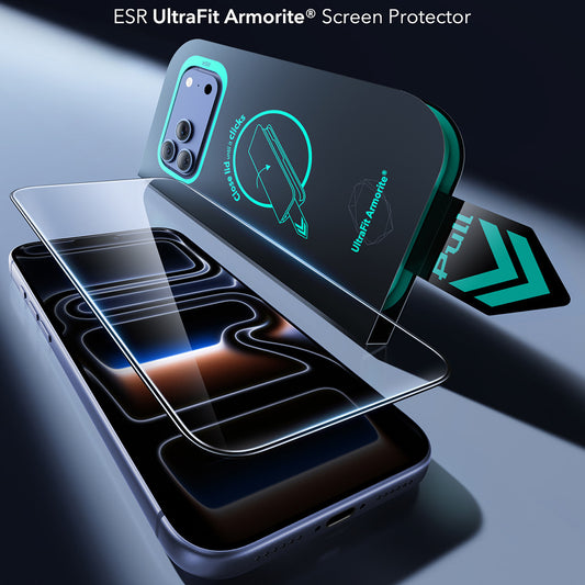 Film de protection d'écran ESR Armorite UltraFit pour Apple iPhone 18 Pro / 17 Pro, Verre trempé, Collage intégral, Lot de 2 pièces, Noir