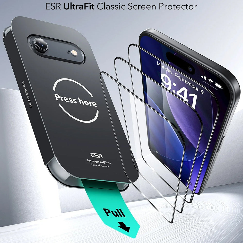 Pellicola protettiva ESR UltraFit per Apple iPhone 17 Air, Vetro Temperato, Full Glue, Set 3 pezzi