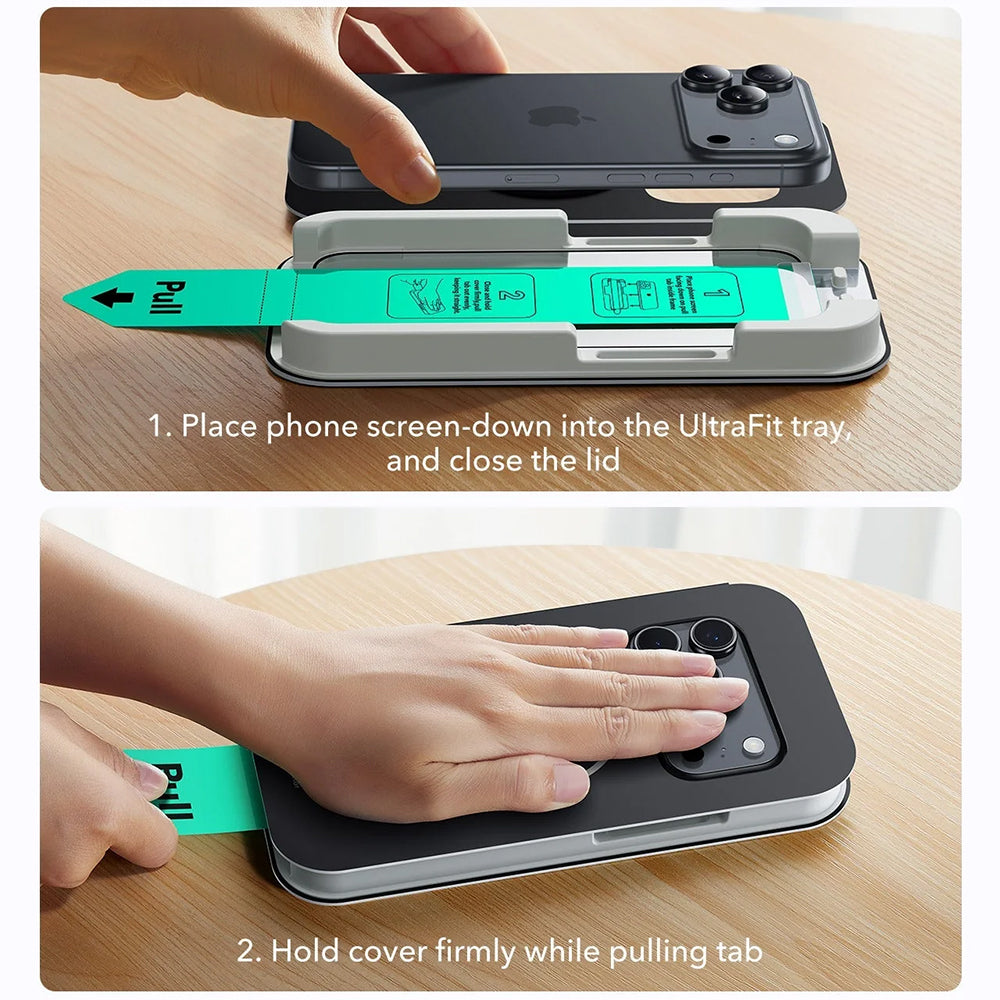 Film de protection écran ESR UltraFit pour Apple iPhone 17 Pro, Verre Trempé, Full Glue, Set de 3 pièces