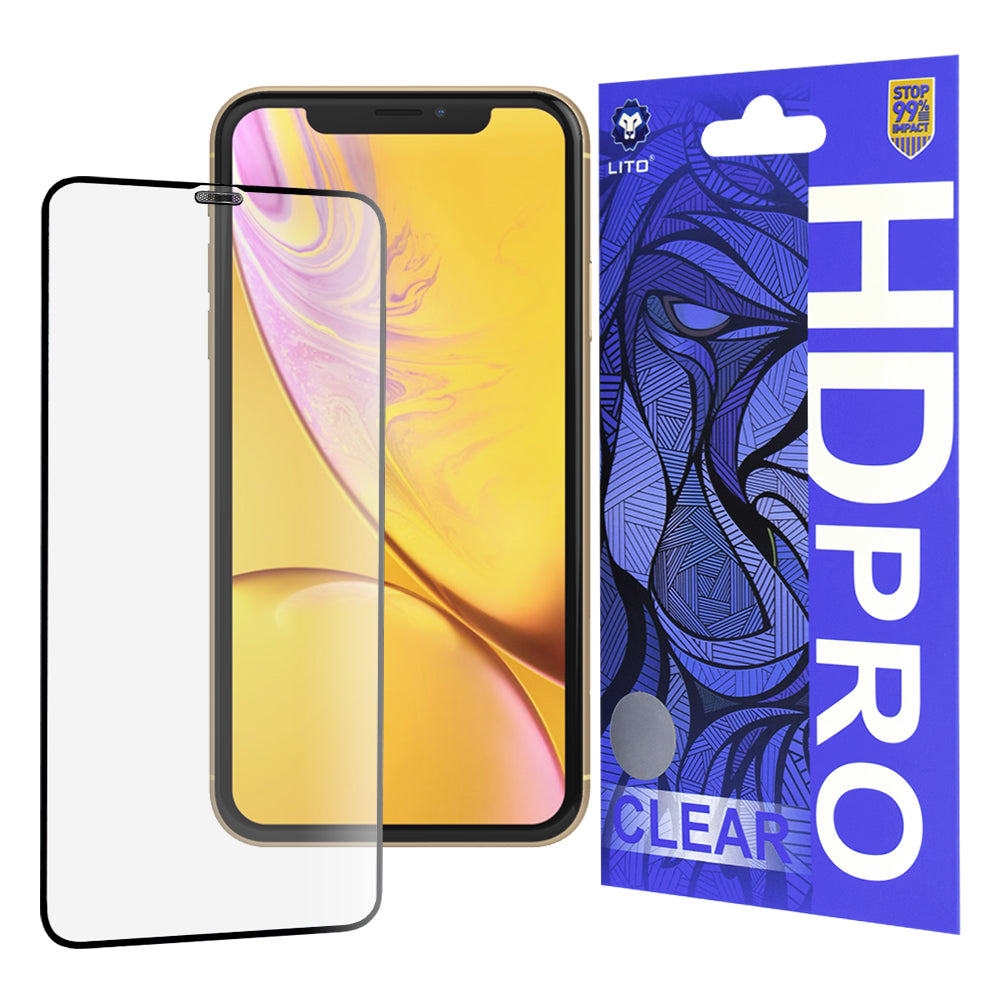 Pellicola protettiva per schermo Lito HD Pro Clear per Apple iPhone 11 / XR, Vetro temperato, Colla completa, Nera