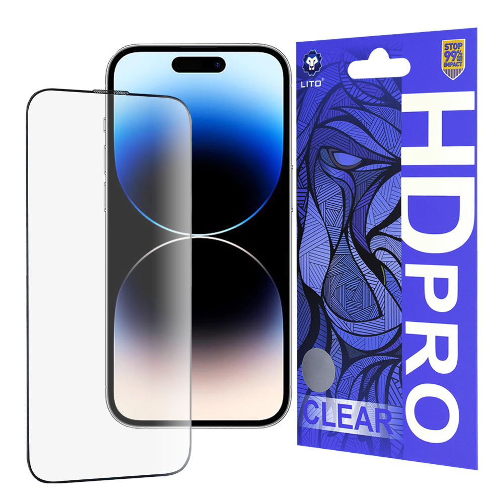 Pellicola protettiva per schermo Lito HD Pro Clear per Apple iPhone 14 Pro, Vetro temperato, Full Glue, Nero