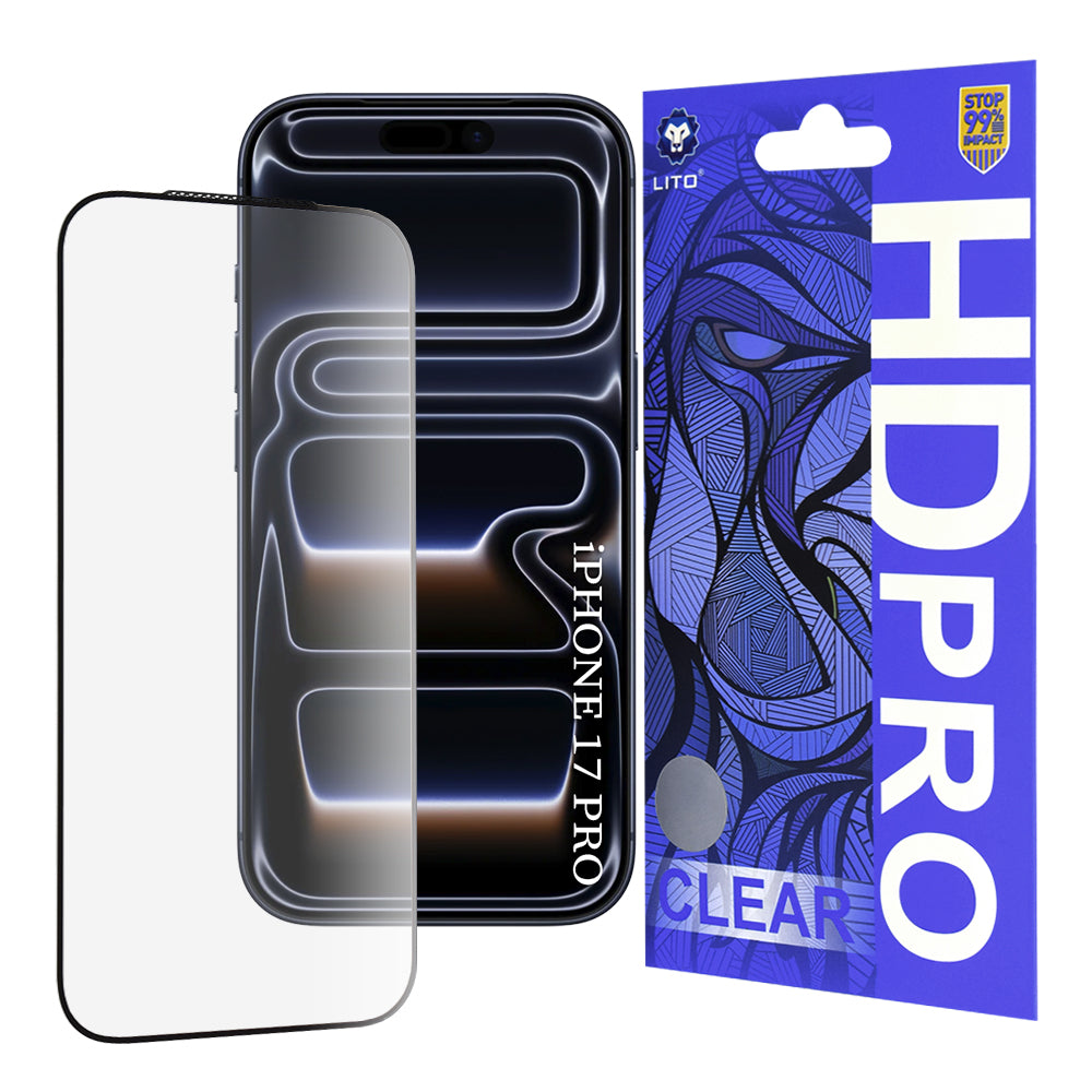 Pellicola Protettiva Schermo Lito HD Pro Clear per Apple iPhone 17 Pro, Vetro Temperato, Full Glue, Nera