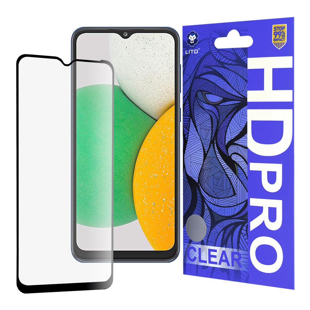 Pellicola protettiva per schermo Lito HD Pro Clear per Samsung Galaxy A03 Core A032, Vetro temperato, Colla completa, Nera