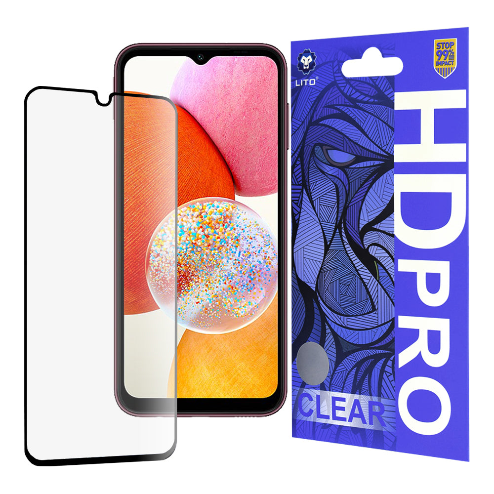 Pellicola protettiva per schermo Lito HD Pro Clear per Samsung Galaxy A14 A145 / A14 5G A146, Vetro temperato, Colla completa, Nera