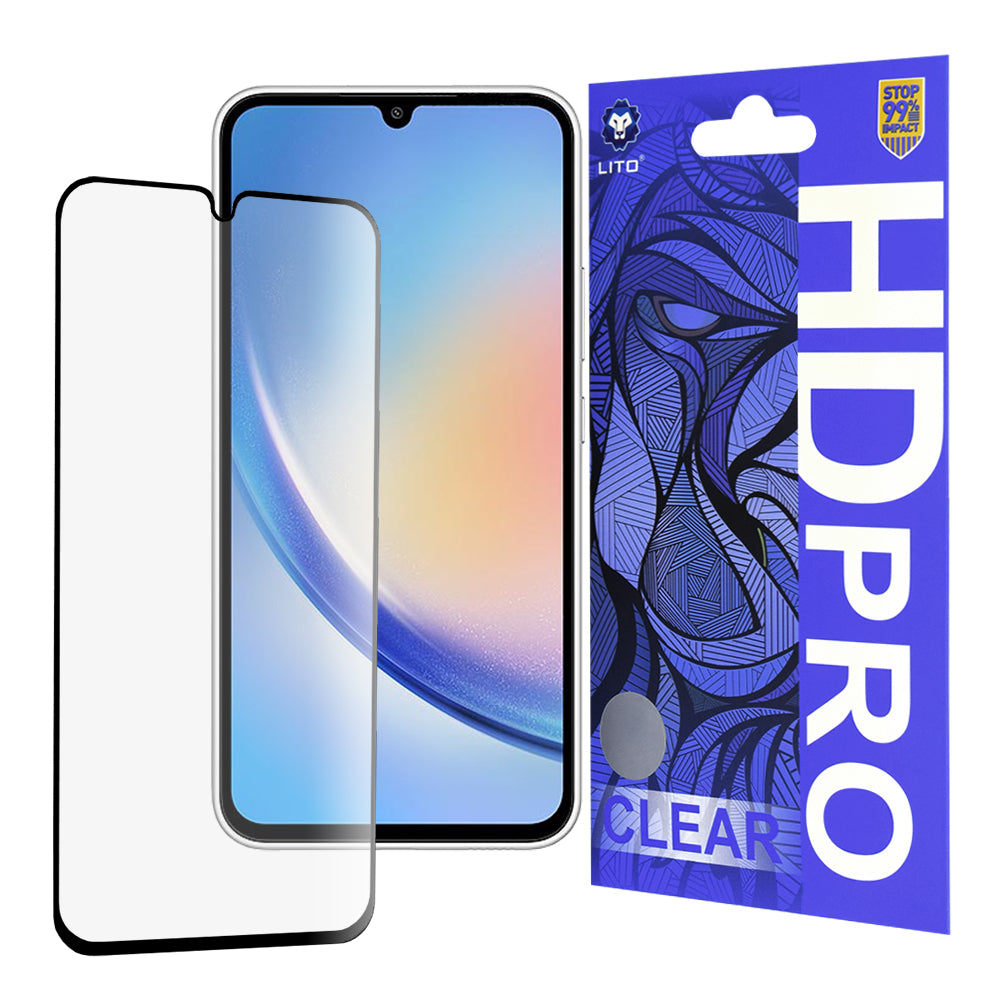 Pellicola protettiva per schermo Lito HD Pro Clear per Samsung Galaxy A34 A346, Vetro temperato, Colla completa, Nera