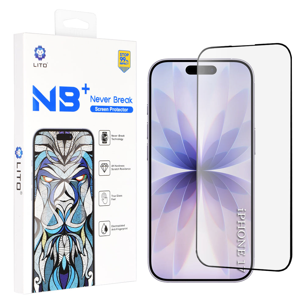 Film de protection d'écran Lito NB pour Apple iPhone 17 / 16 Pro, Verre Trempé, Full Glue, Noir