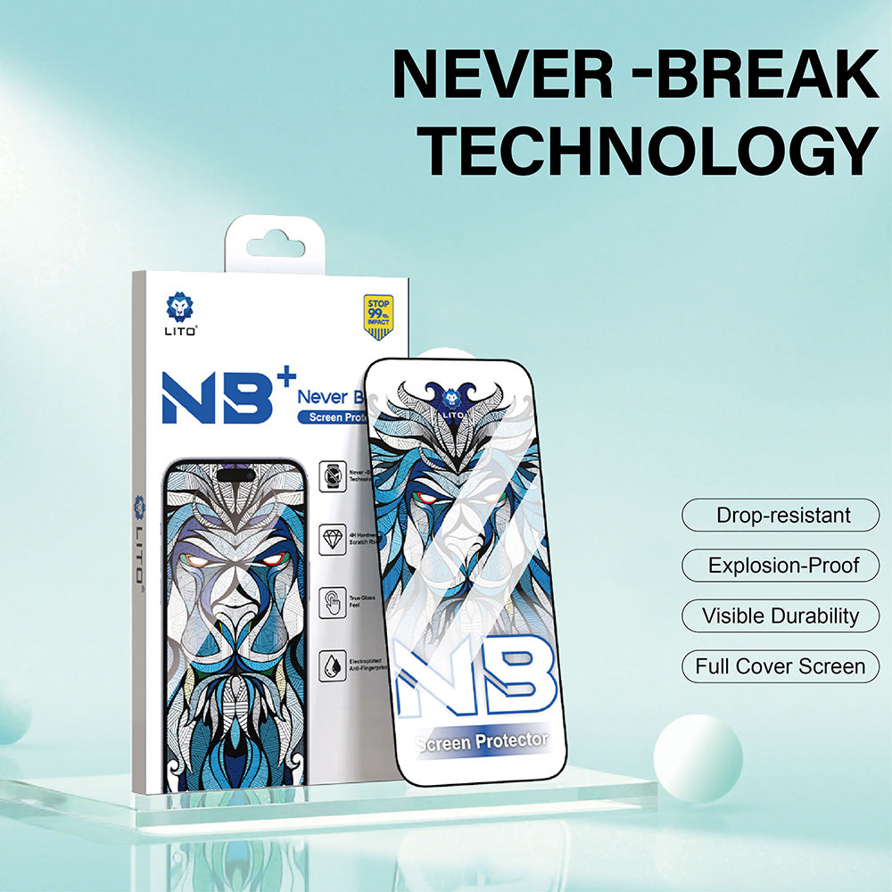 Film de protection d'écran Lito NB pour Apple iPhone 17 / 16 Pro, Verre Trempé, Full Glue, Noir