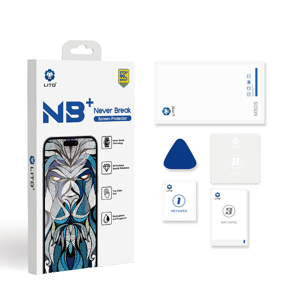 Film de protection d'écran Lito NB pour Apple iPhone 17 / 16 Pro, Verre Trempé, Full Glue, Noir