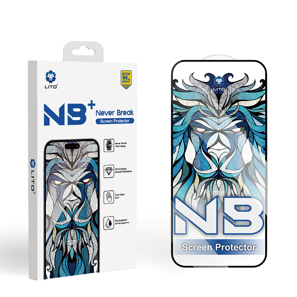 Film de protection d'écran Lito NB pour Apple iPhone 17 / 16 Pro, Verre Trempé, Full Glue, Noir