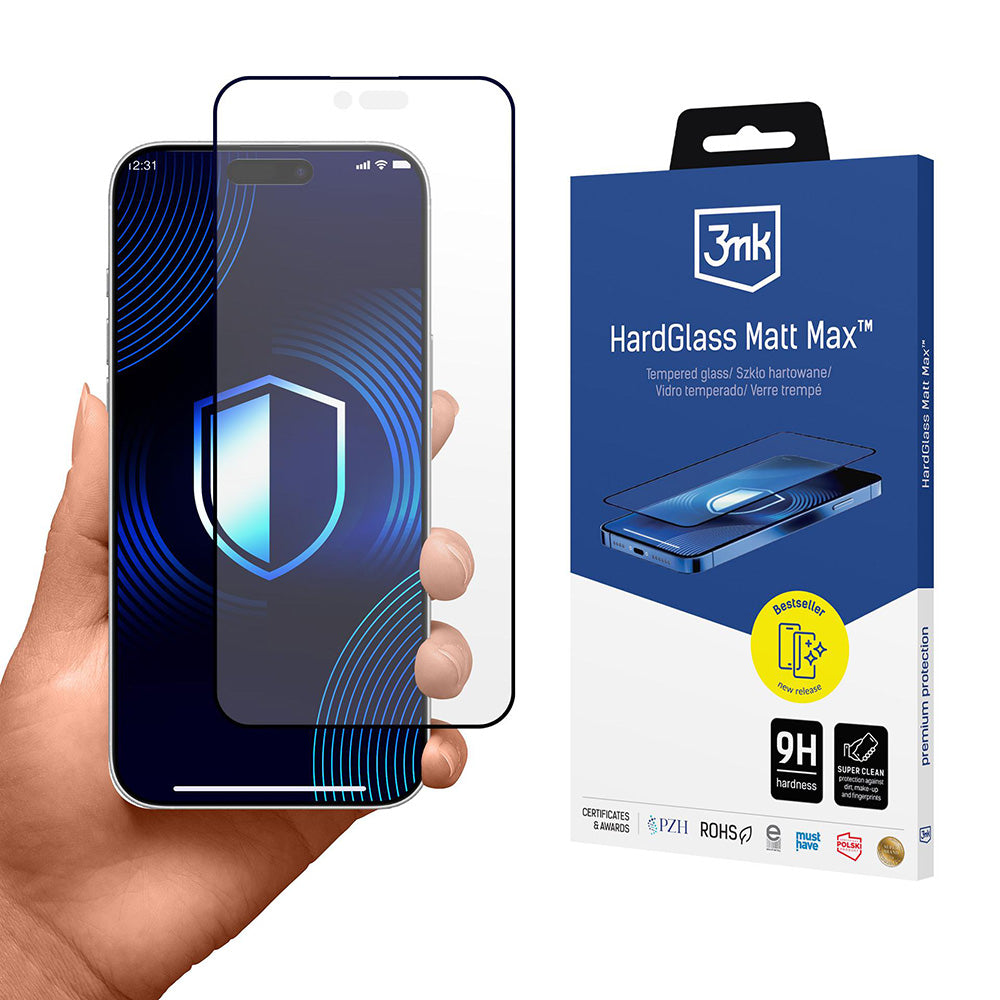 Film de protection Écran Mat 3MK HardGlass Max pour Apple iPhone 17 Air, Verre Trempé, Full Glue, Noir