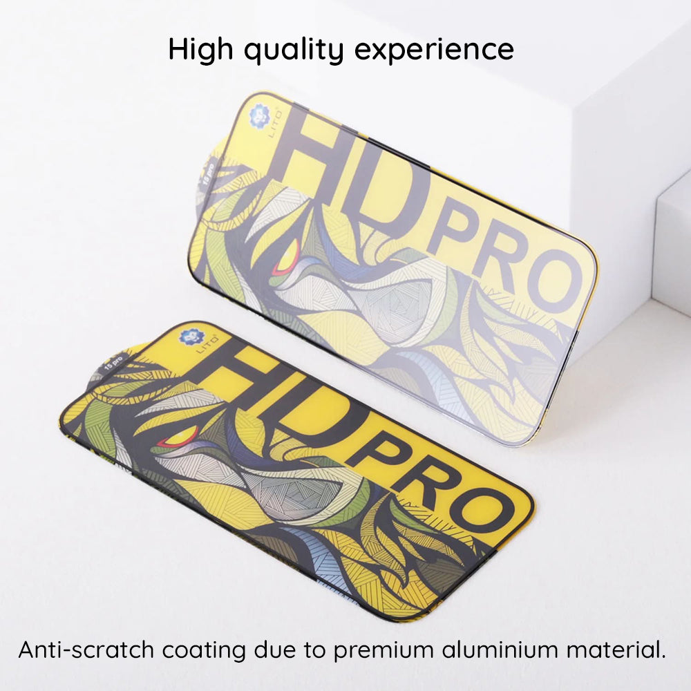 Pellicola protettiva per schermo opaca Lito HD Pro per Apple iPhone 16 Pro Max, vetro temperato, adesivo completo, nero