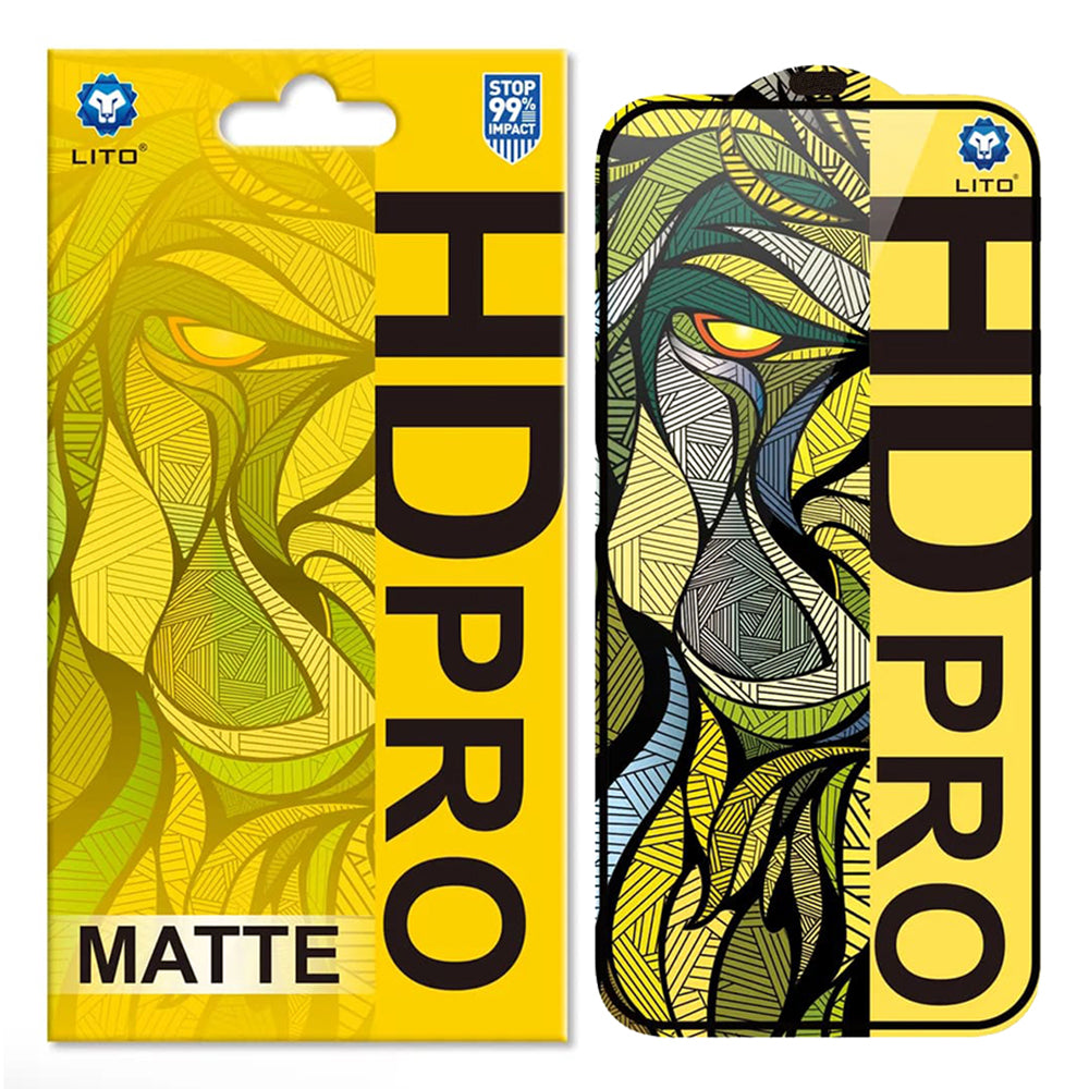 Pellicola protettiva per schermo opaca Lito HD Pro per Apple iPhone 16 Pro Max, vetro temperato, adesivo completo, nero