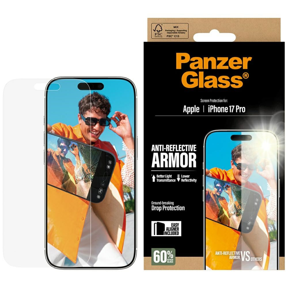 Schutzfolie Matte PanzerGlass Armor EasyAligner für Apple iPhone 17 Pro, gehärtetes Glas, Full Glue