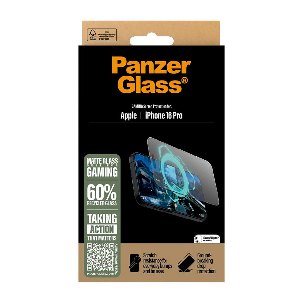 Film de protection Écran Mat PanzerGlass Ultra-Wide Fit Gaming pour Apple iPhone 16 Pro, Verre Trempé, Full Glue, Noir
