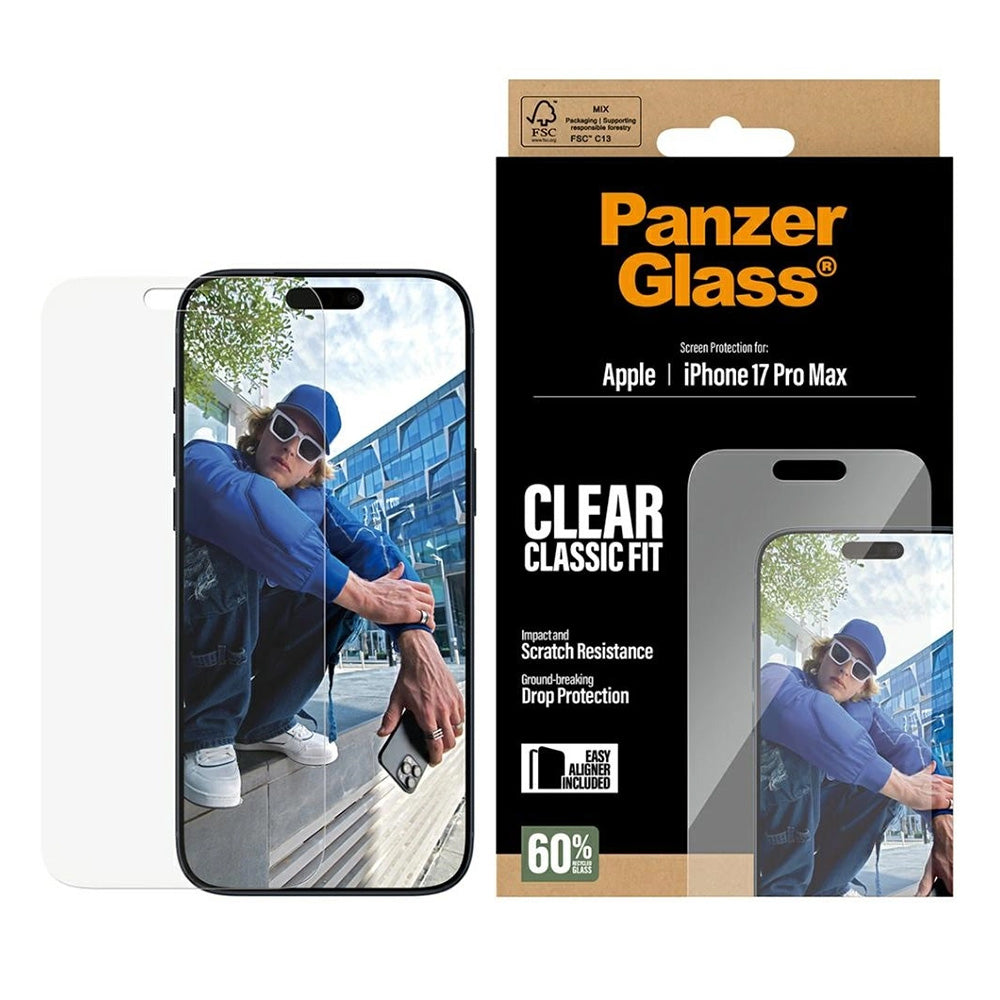 Pellicola Protettiva Schermo PanzerGlass Classic Fit EasyAligner per Apple iPhone 17 Pro Max, Vetro Temperato, Full Glue