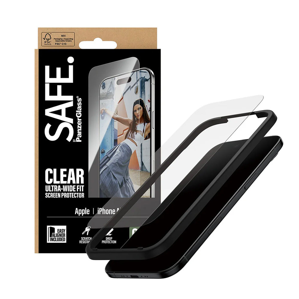 Film de protection d'écran PanzerGlass Safe. Ultra-Wide Fit EasyAligner pour Apple iPhone 17 Air, Verre Trempé, Full Glue.