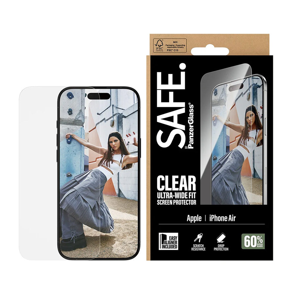 Film de protection d'écran PanzerGlass Safe. Ultra-Wide Fit EasyAligner pour Apple iPhone 17 Air, Verre Trempé, Full Glue.