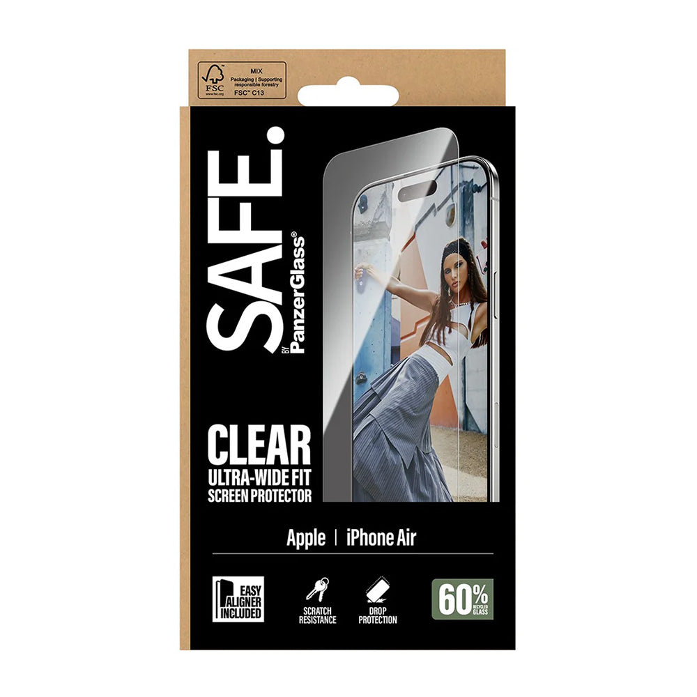 Film de protection d'écran PanzerGlass Safe. Ultra-Wide Fit EasyAligner pour Apple iPhone 17 Air, Verre Trempé, Full Glue.