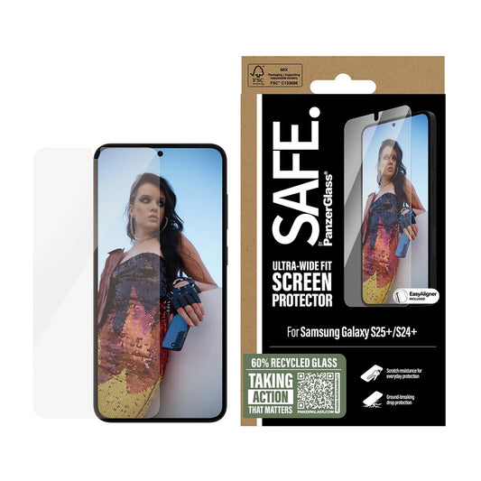 Pellicola Protettiva Schermo PanzerGlass Safe. Ultra-Wide Fit EasyAligner per Samsung Galaxy S25+ S936 / S24+ S926, Vetro Temperato, Full Glue