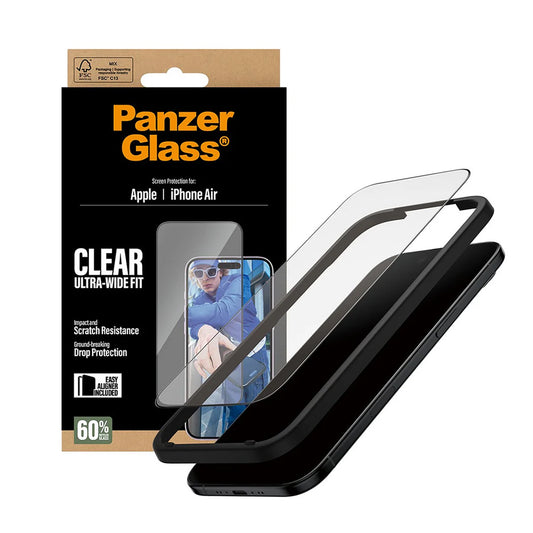 Pellicola protettiva Schermo PanzerGlass Ultra-Wide Fit EasyAligner per Apple iPhone 17 Air, Vetro Temperato, Full Glue, Nera